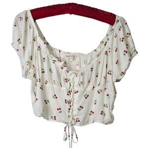 🍒 Cherrycore Cottage Vibes Derek Heart Corset Tie Crop Top – Size L